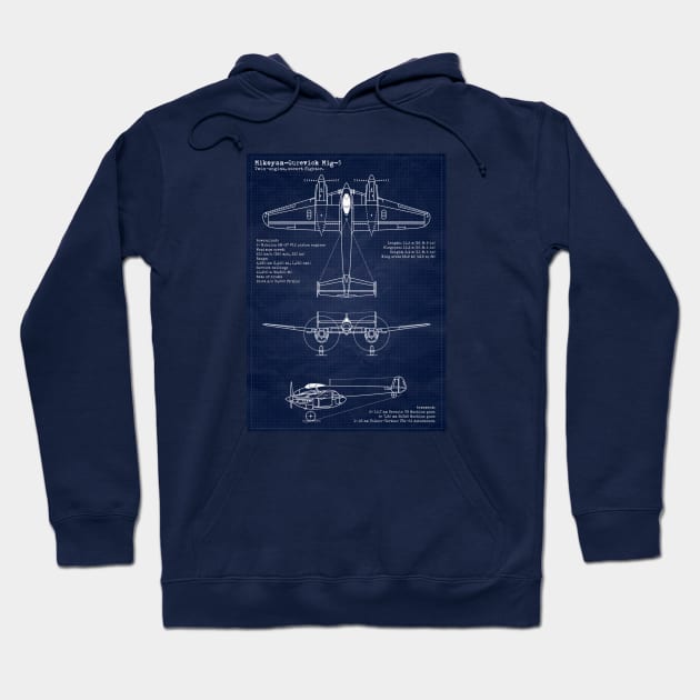 Mig5 Fighter Blueprint Hoodie by Aircraft.Lover